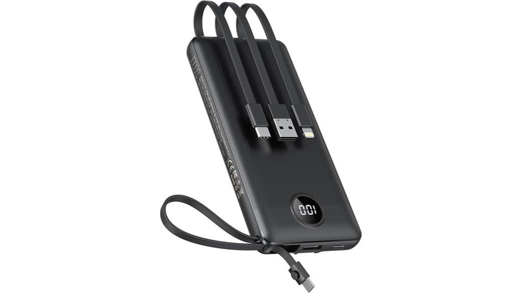 portable 10000mah charger with cables