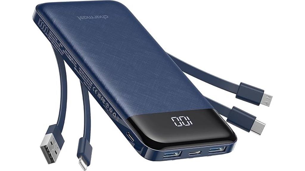 portable 10000mah charger with cables