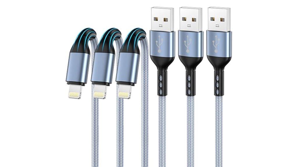 three 10ft braided cables