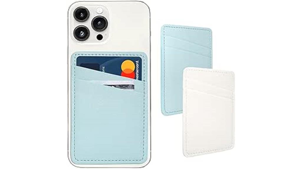 white and blue phone cardholder