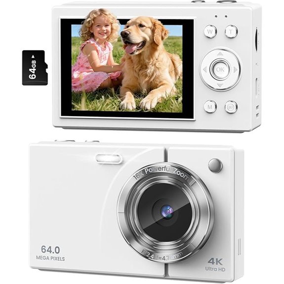4K Kids Camera with 64MP 16X Zoom 64GB SD