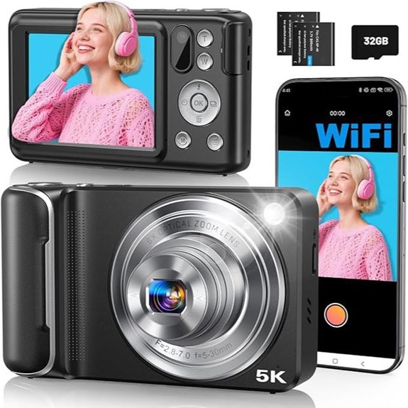 5K Digital Camera with 64MP Touchscreen & Zoom