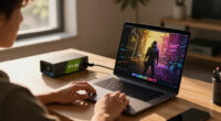 M5 Max MacBook Pro paired with RTX 5090 in an eGPU dock — runs Cyberpunk 2077 at over 100 FPS at max settings with frame generation