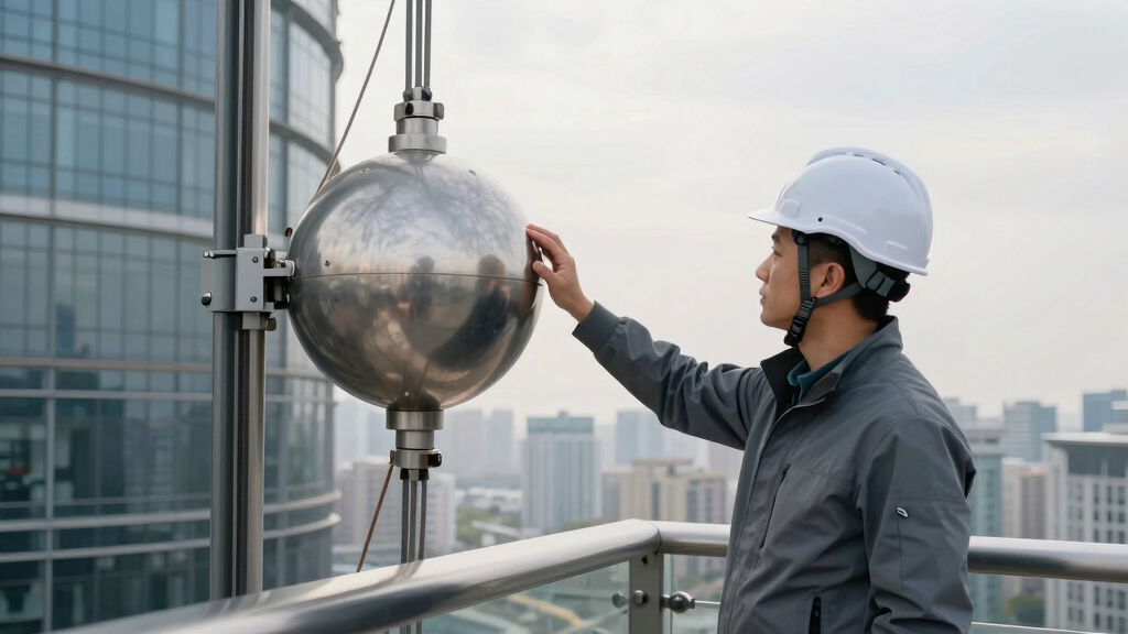 This 1000-ton tuned mass damper at the top of Shanghai Tower (632m) stabilizes the skyscraper during earthquake and typhoon by counteracting the building’s sway.
